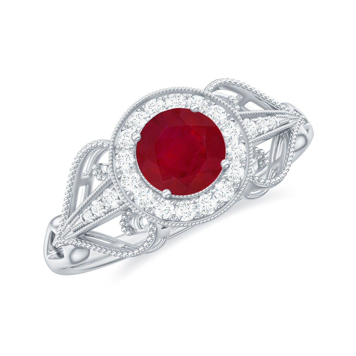 Ruby and Diamond Engagement Ring, 925 Sterling Silver I16237