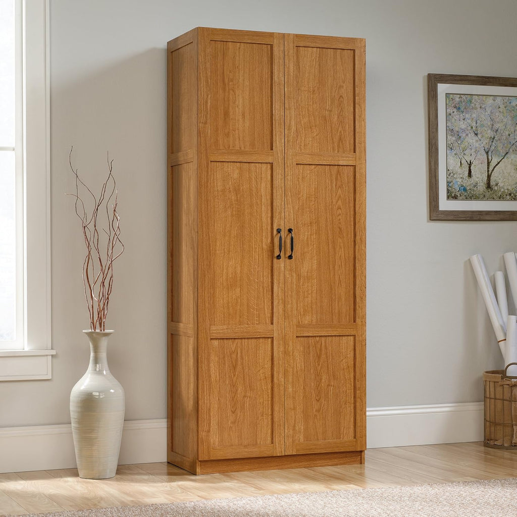 Highland Oak Pantry Cabinet and 5 Shelf Bookcase L6350