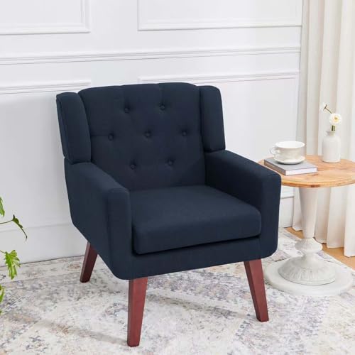 Beige Set of 2 Linen Fabric Button-Tufted Accent Chair G409777