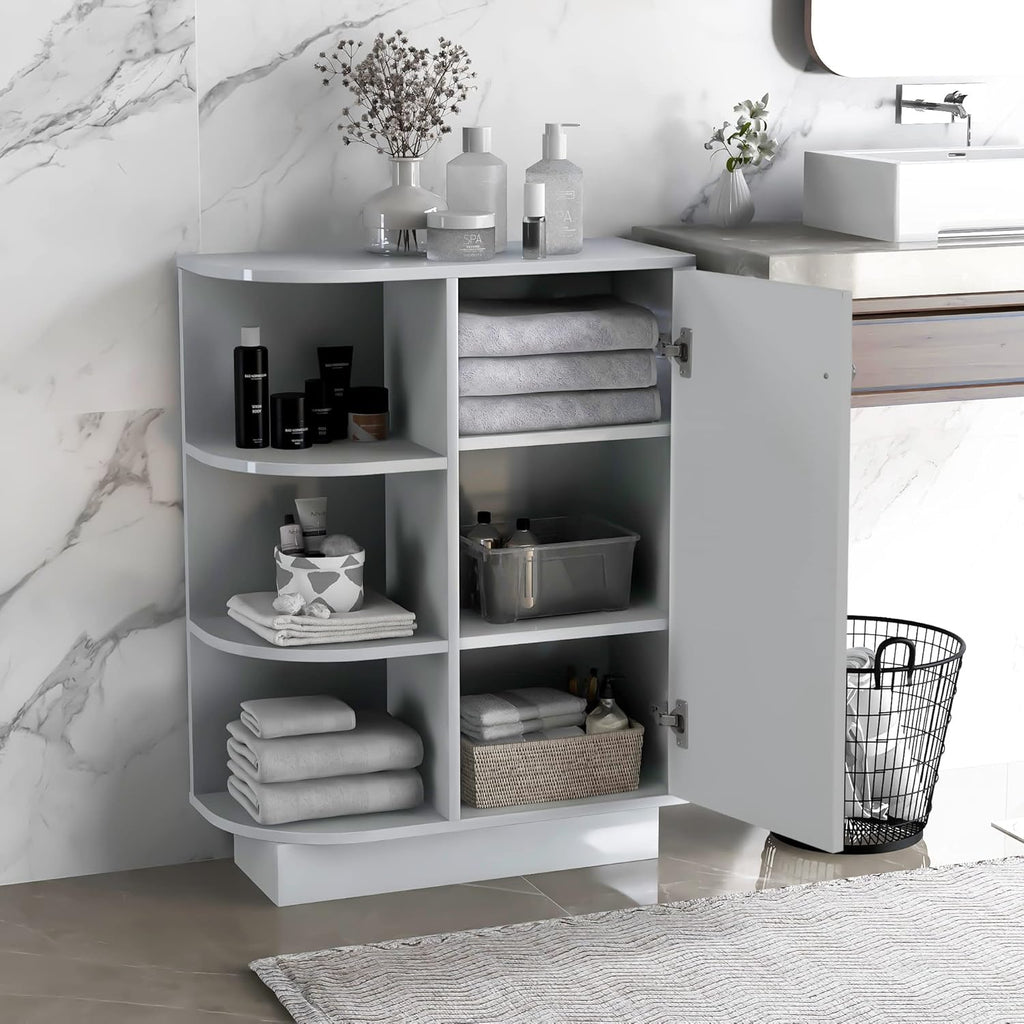 White Freestanding Organizer Cabinet with Adjustable Shelves Z459157