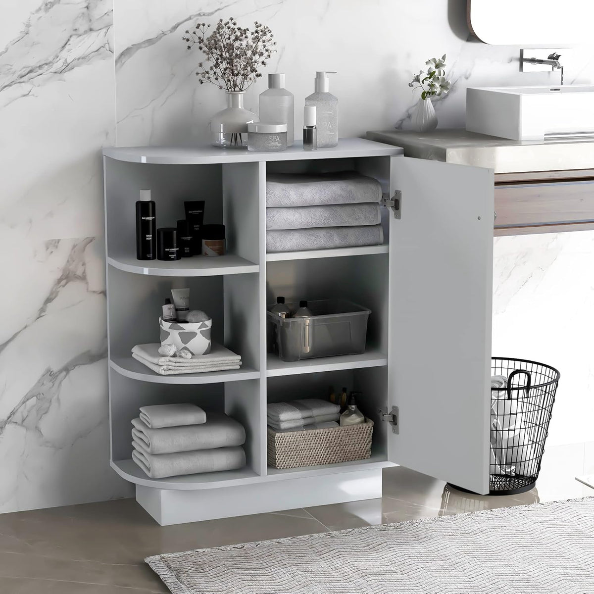 White Freestanding Organizer Cabinet with Adjustable Shelves Z459157