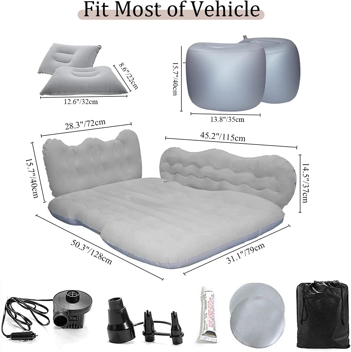 Car Air Mattress with Air Pump, Grey M9364