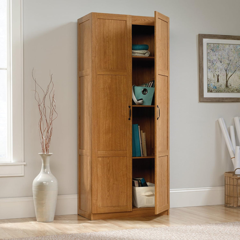 Highland Oak Pantry Cabinet and 5 Shelf Bookcase L6350