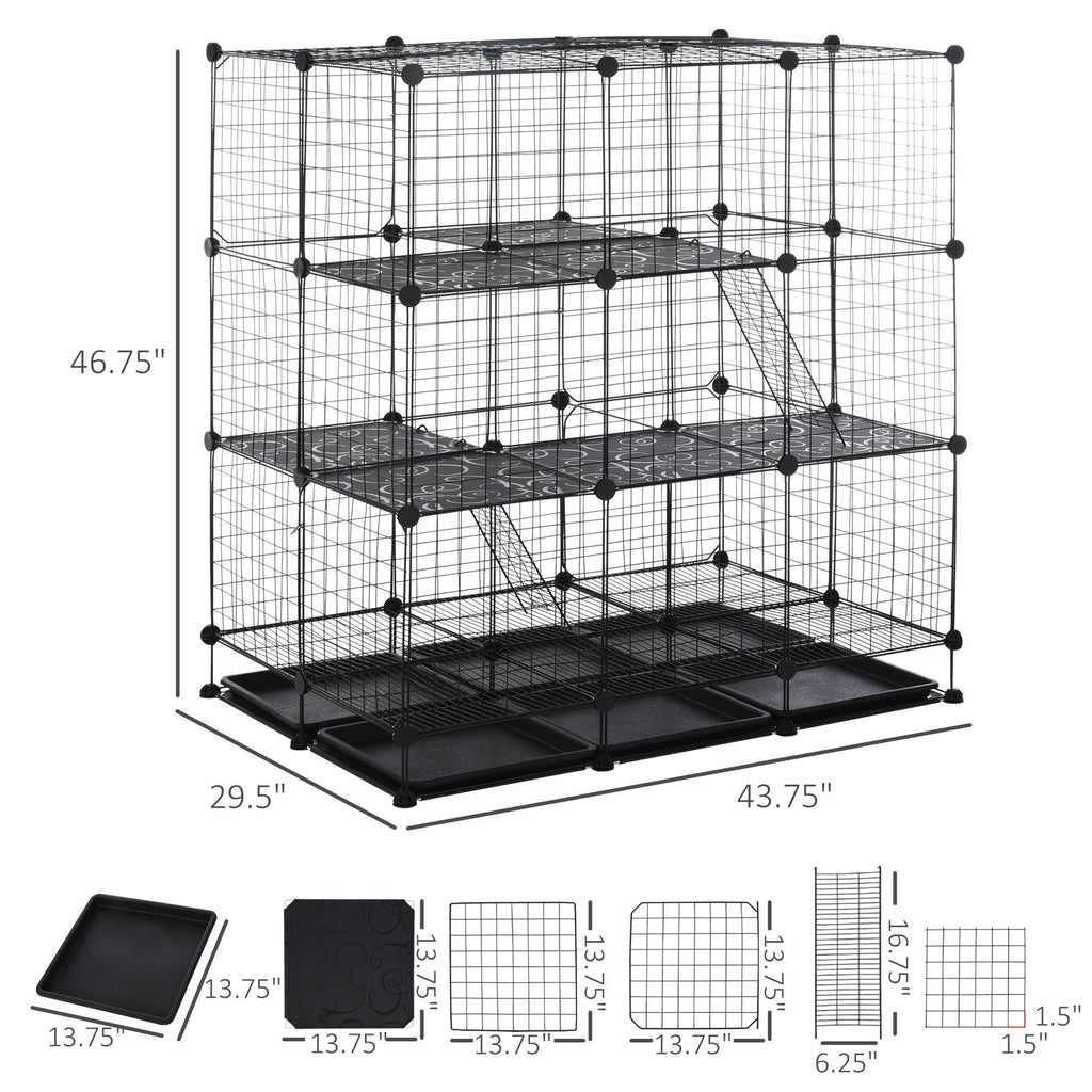 Black Steel Pet Playpen with Trays T22862