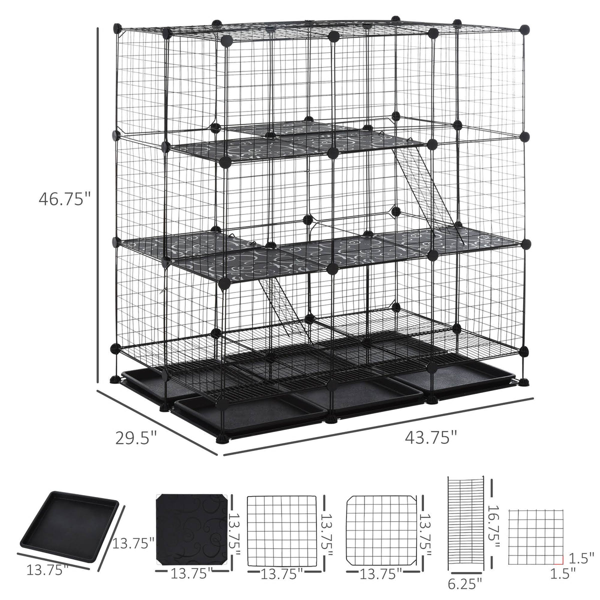Black Steel Pet Playpen with Trays T22862