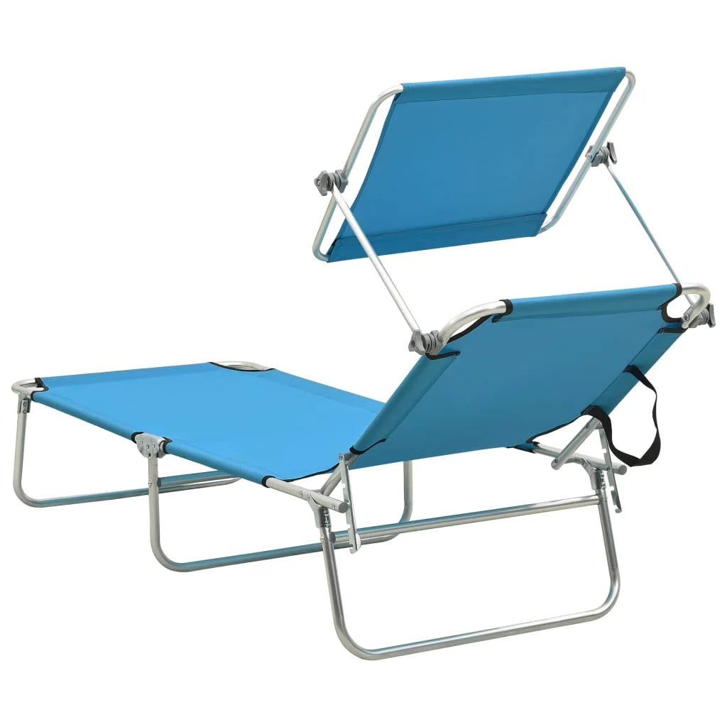 Folding Sun Lounger with Canopy Steel Turquoise and Blue W21926