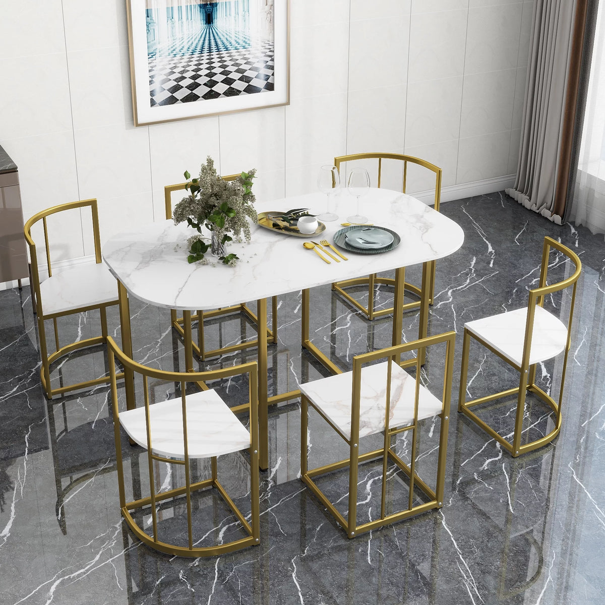 7 Piece Dining Table and Chairs Set B603