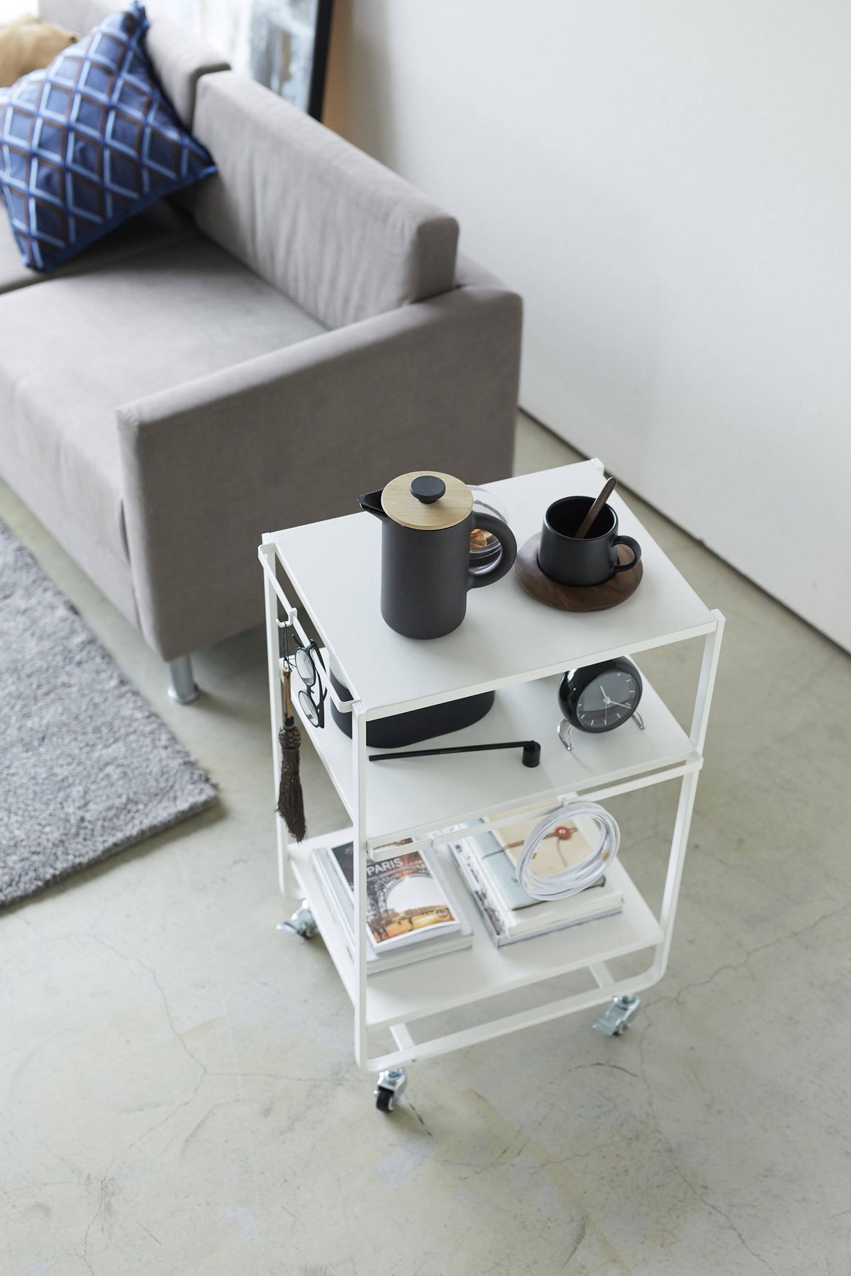 Black Steel Three-Tier Rolling Server Cart Q7766