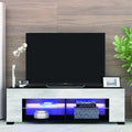 Black 57 Inch TV Stand with LED Lights and Glass Shelves L98453