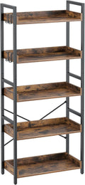 5 Tier Wood Bookshelf with 4 Hooks M372732