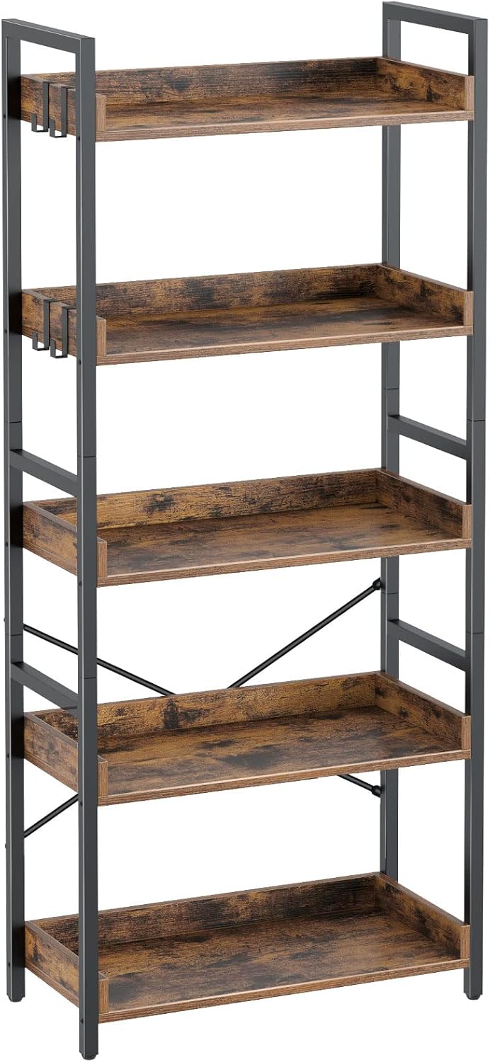 5 Tier Wood Bookshelf with 4 Hooks M372732