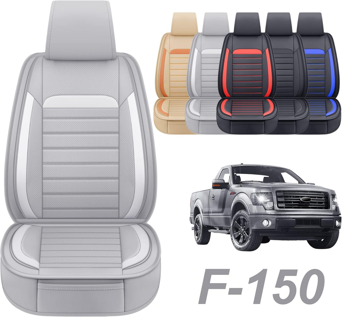 Gray Faux Leather Full Set Pickup Truck Seat Covers B936485