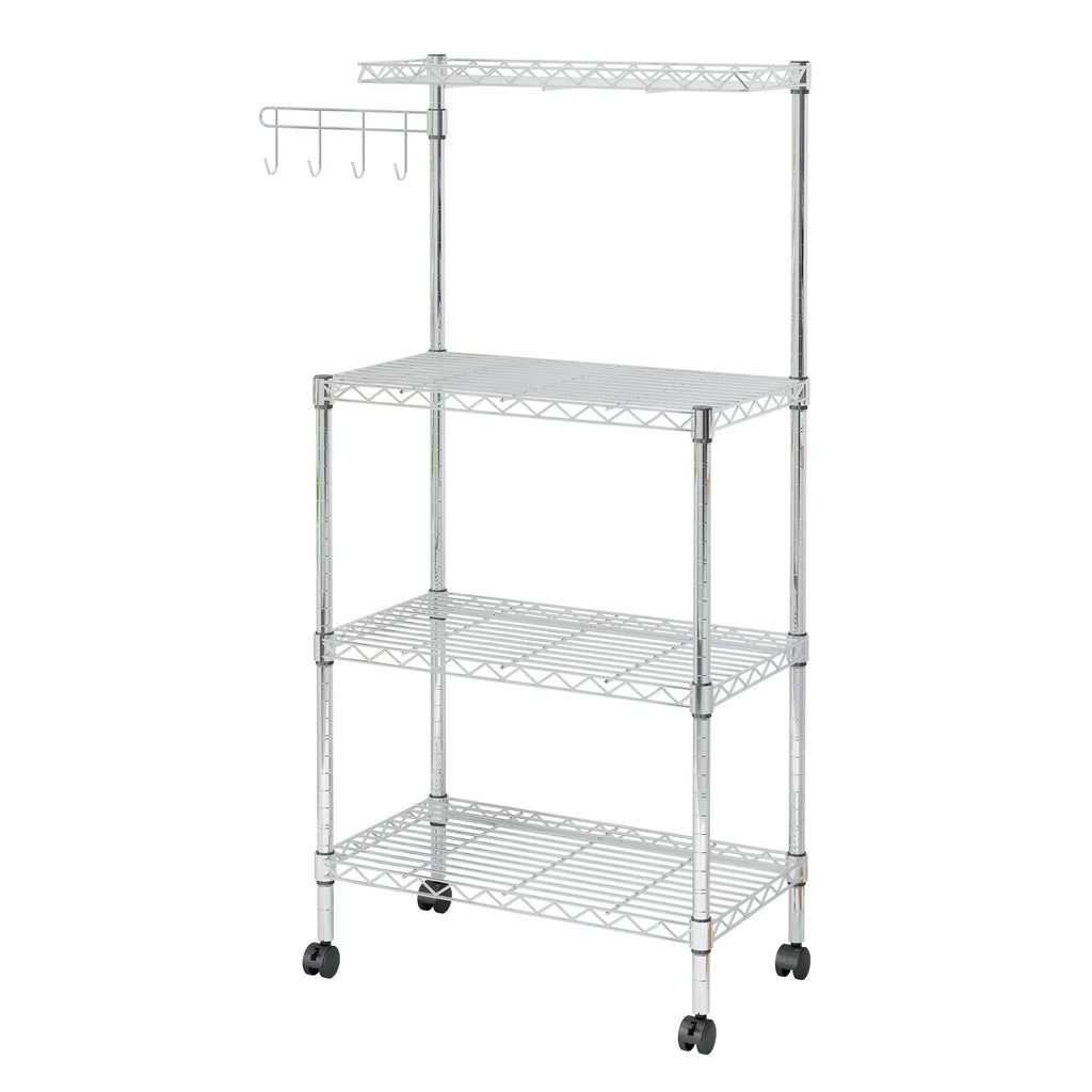 4-Tier Chrome Kitchen Storage Rack with Hanging Hooks E87836