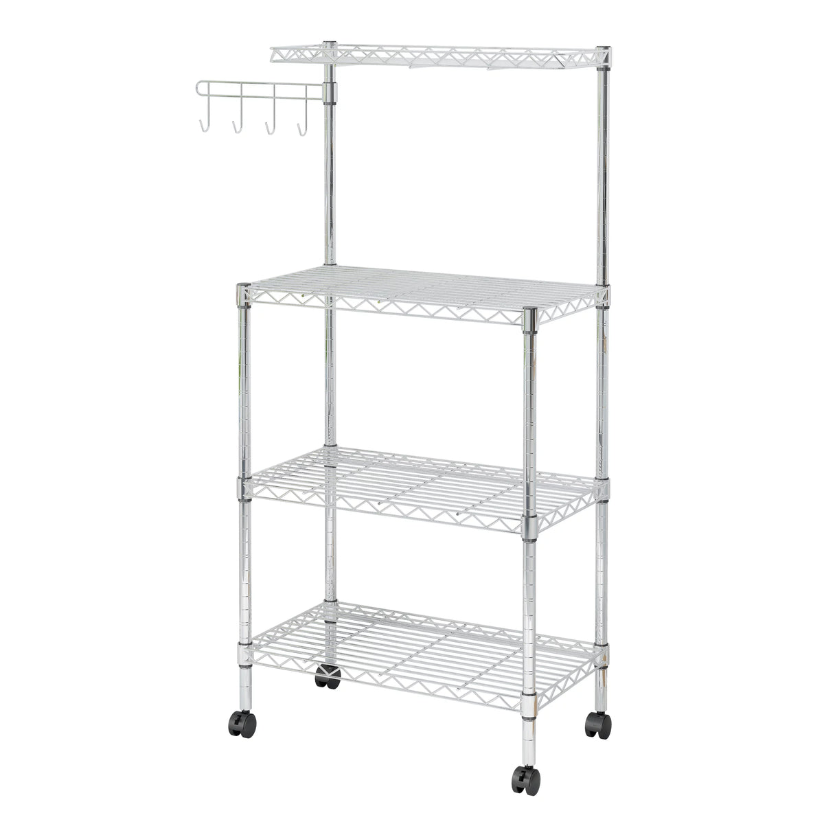 4-Tier Chrome Kitchen Storage Rack with Hanging Hooks E87836