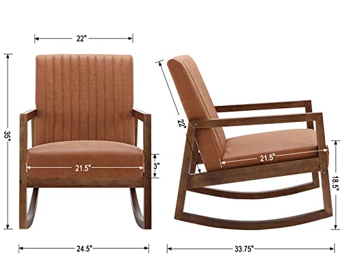 Leather Rocking Chair with Padded Seat Wood Frame Dark Brown PU M686827