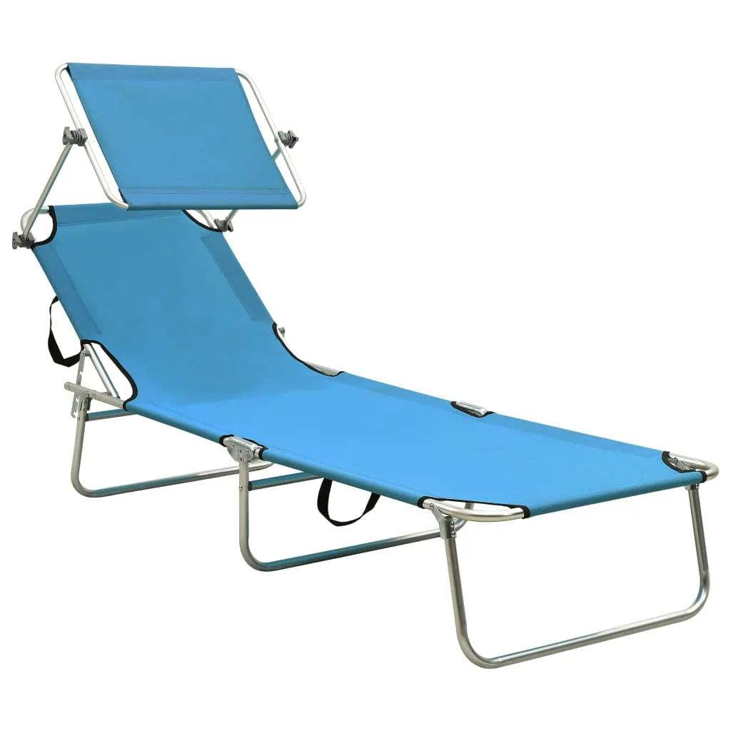 Folding Sun Lounger with Canopy Steel Turquoise and Blue W21926