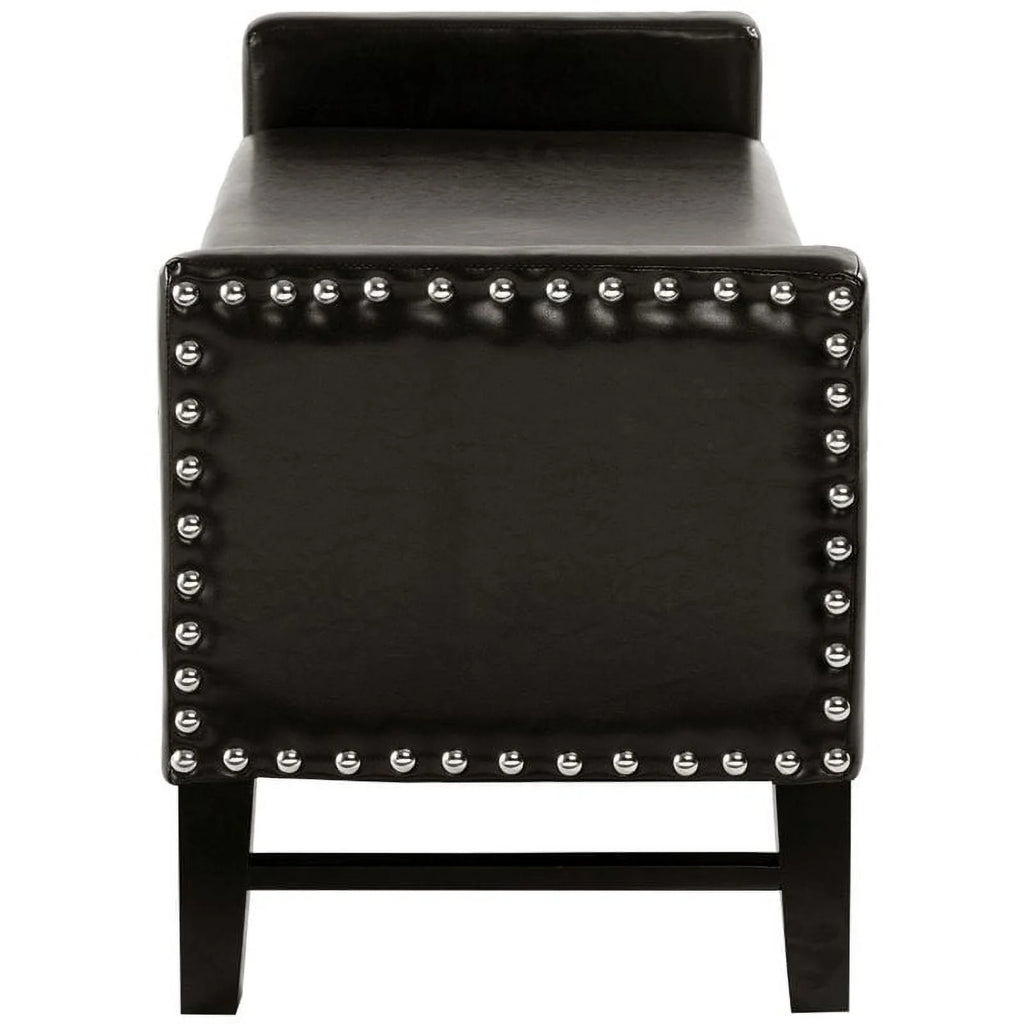 Espresso Faux Leather Storage Bench with Nailhead Trim Y512