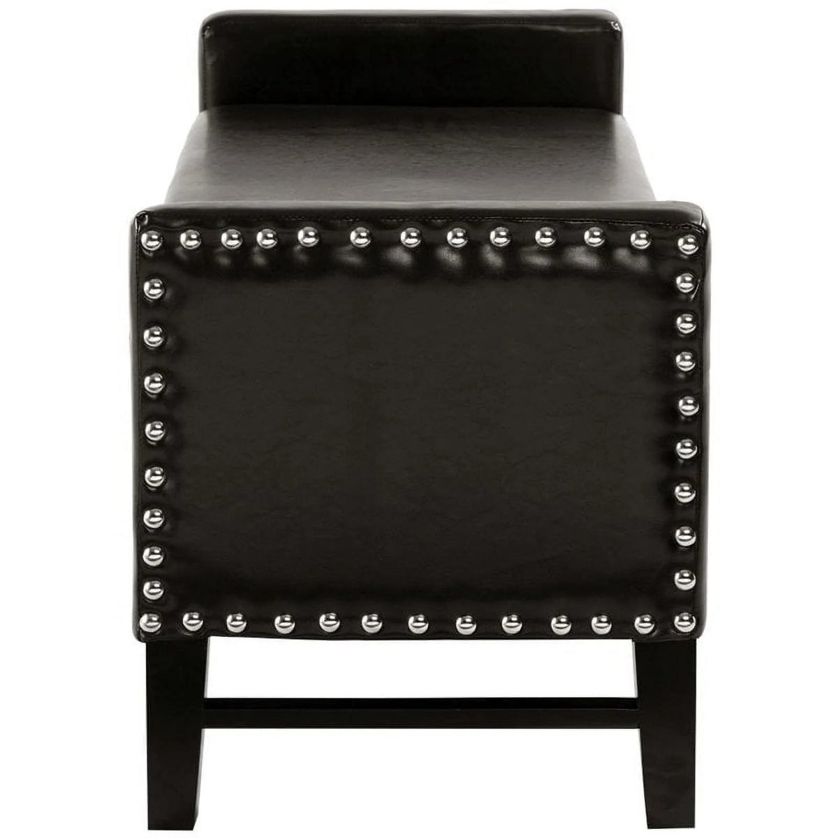 Espresso Faux Leather Storage Bench with Nailhead Trim Y512