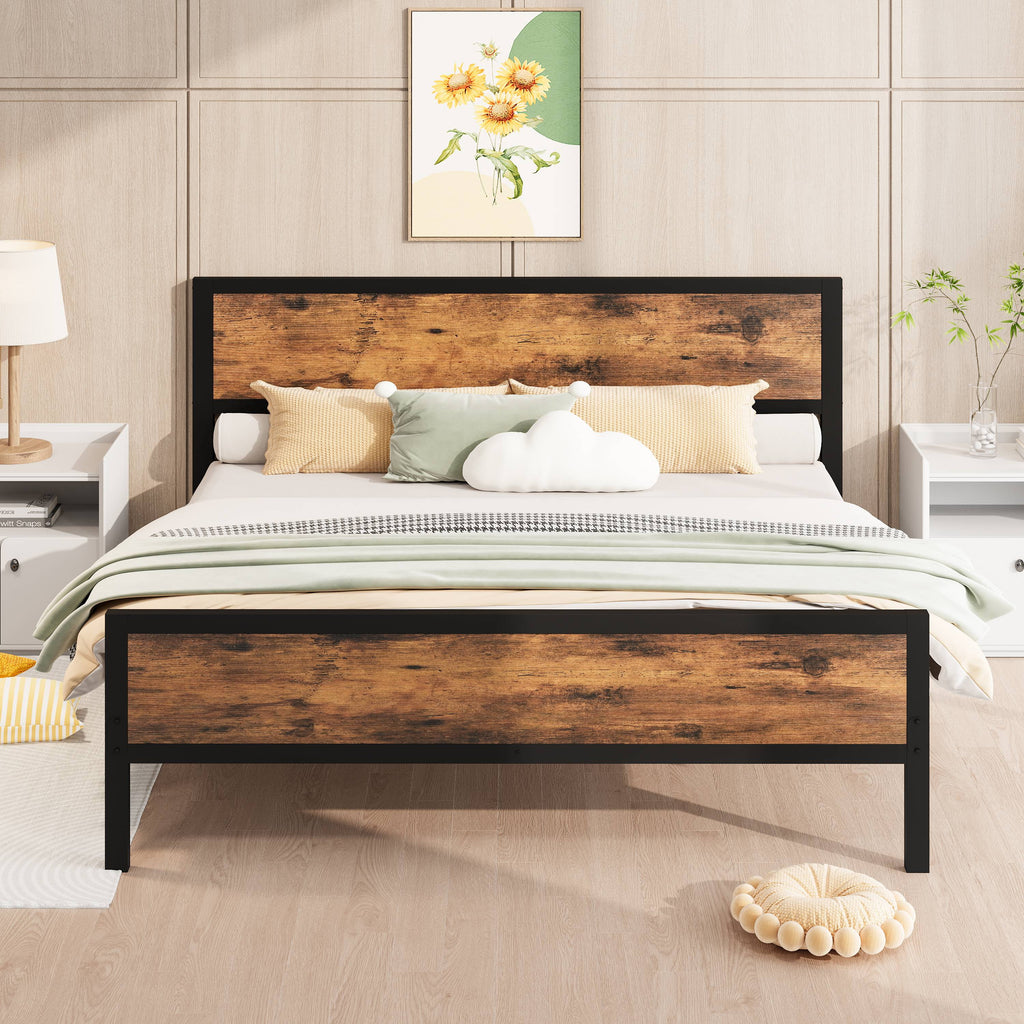 White Full Size Metal Platform Bed Frame with Headboard and Footboard Q15706