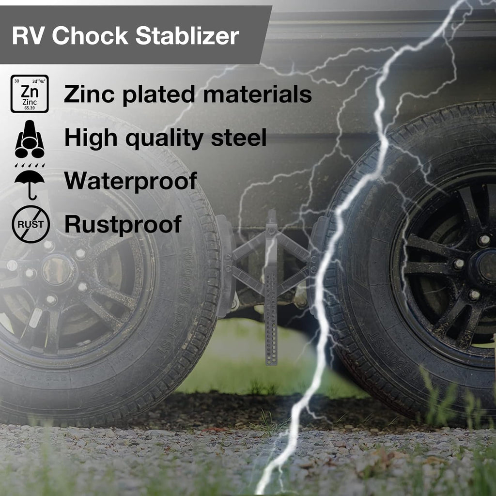 Camper Wheel Chock Stabilizer 2 Sets, RV Tire Scissor Locking X Chock, Pack of 2 I197