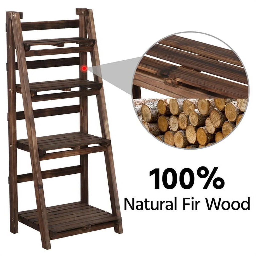 4 Tier Foldable Wooden Flower Stand Ladder Shelves G53959