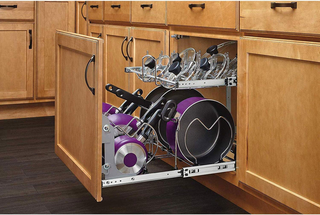 12-Inch 2-Tier Wire Pull Out Kitchen Cabinet Organizer, Chrome D118128