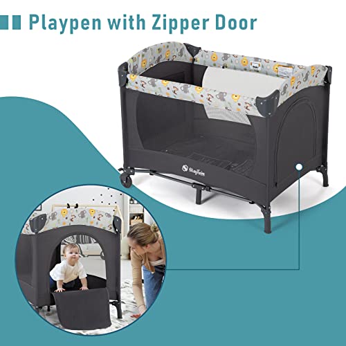 Light Gray Twin Bassinet & Playard with 2 Removable Portable Bassinets Q104502