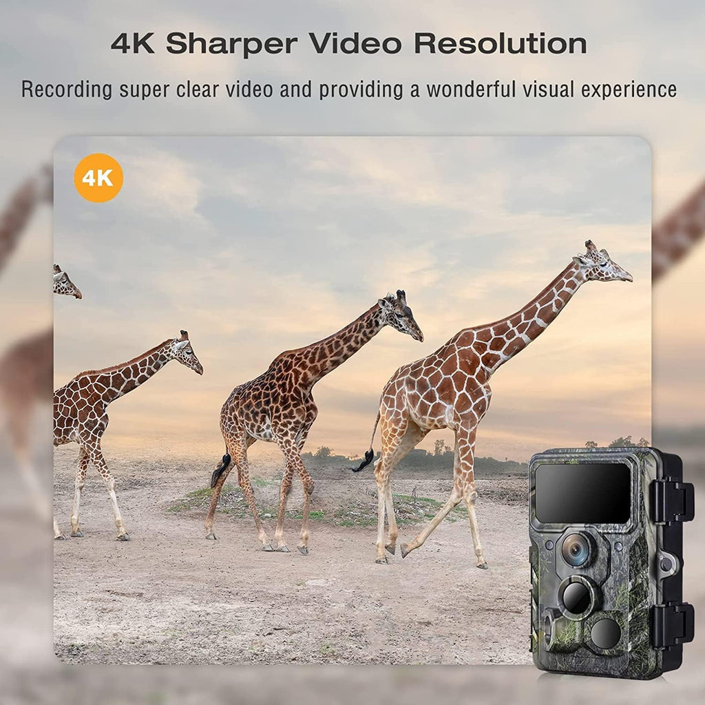 4K 30MP Trail Camera with Night Vision 120° Wide Angle IP66 Waterproof V5096