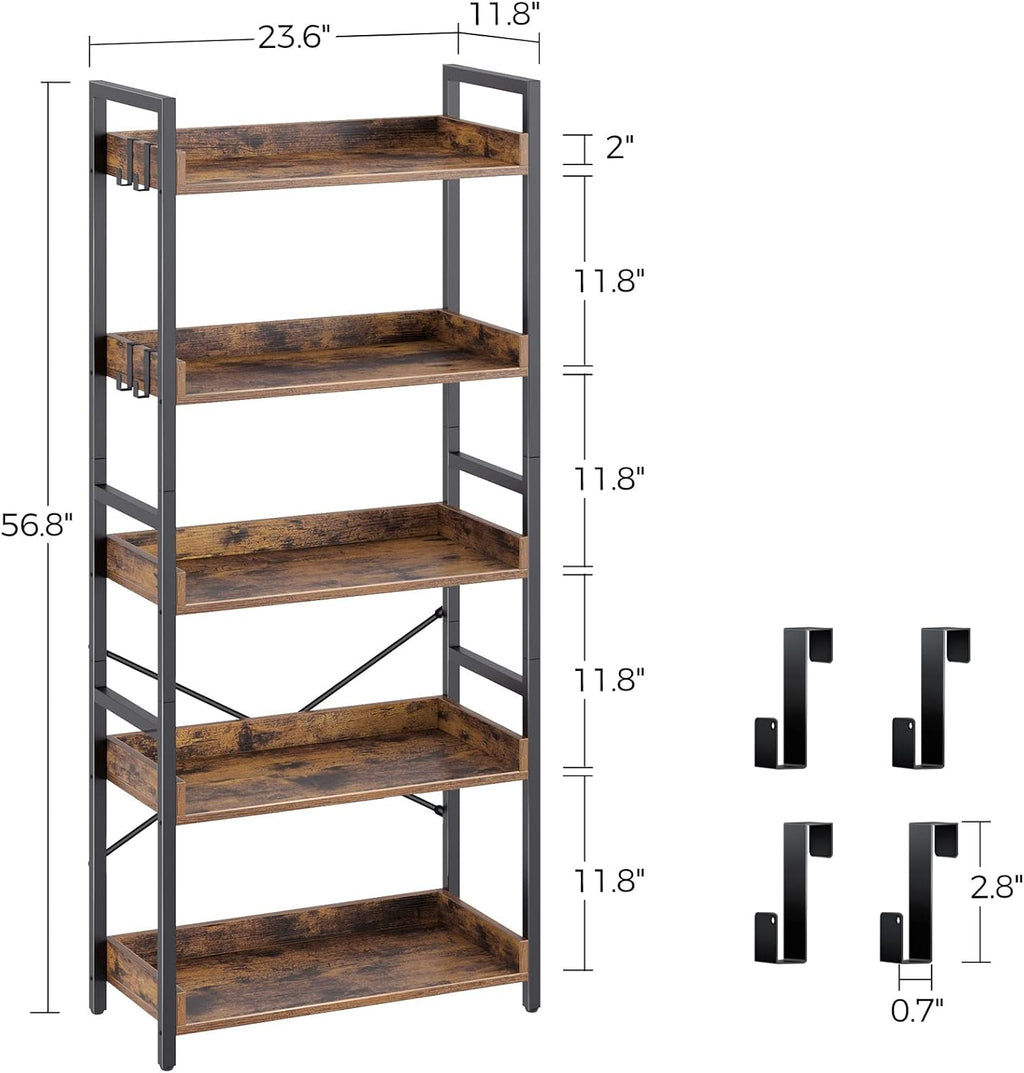 5 Tier Wood Bookshelf with 4 Hooks M372732