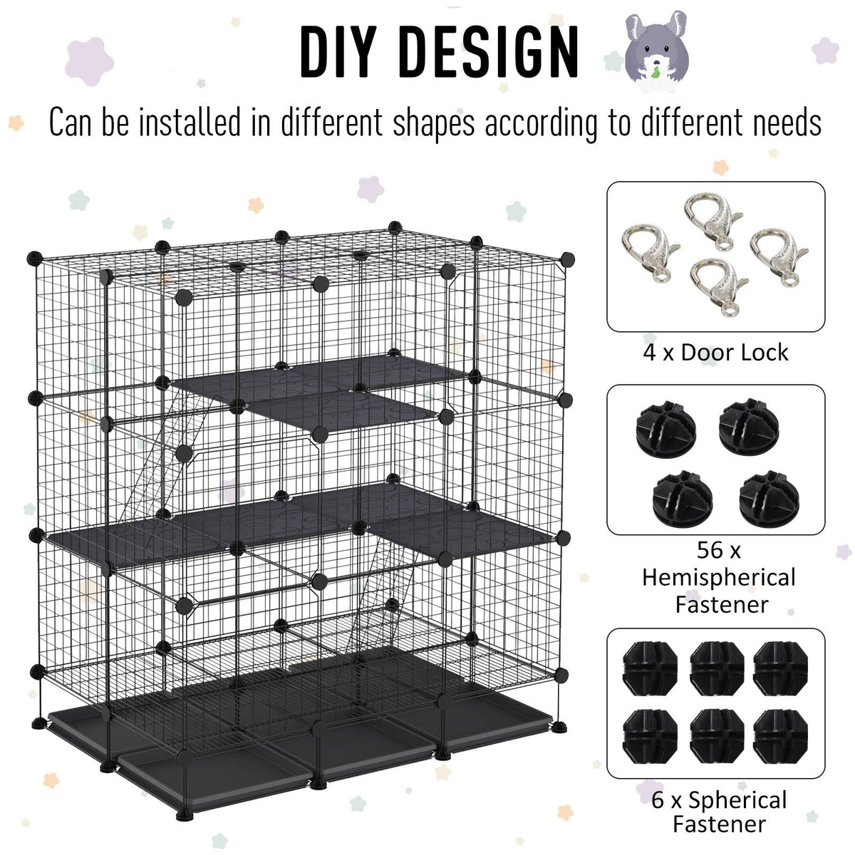Black Steel Pet Playpen with Trays T22862