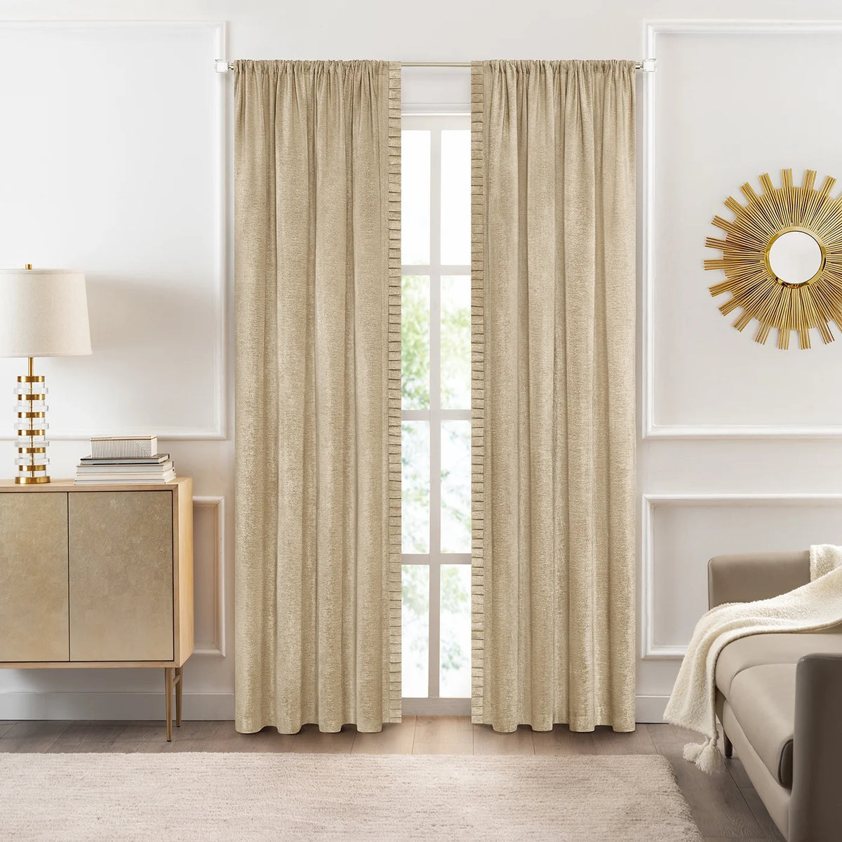 Tan Pleated Window Curtain Panels 52" X 84" F760841