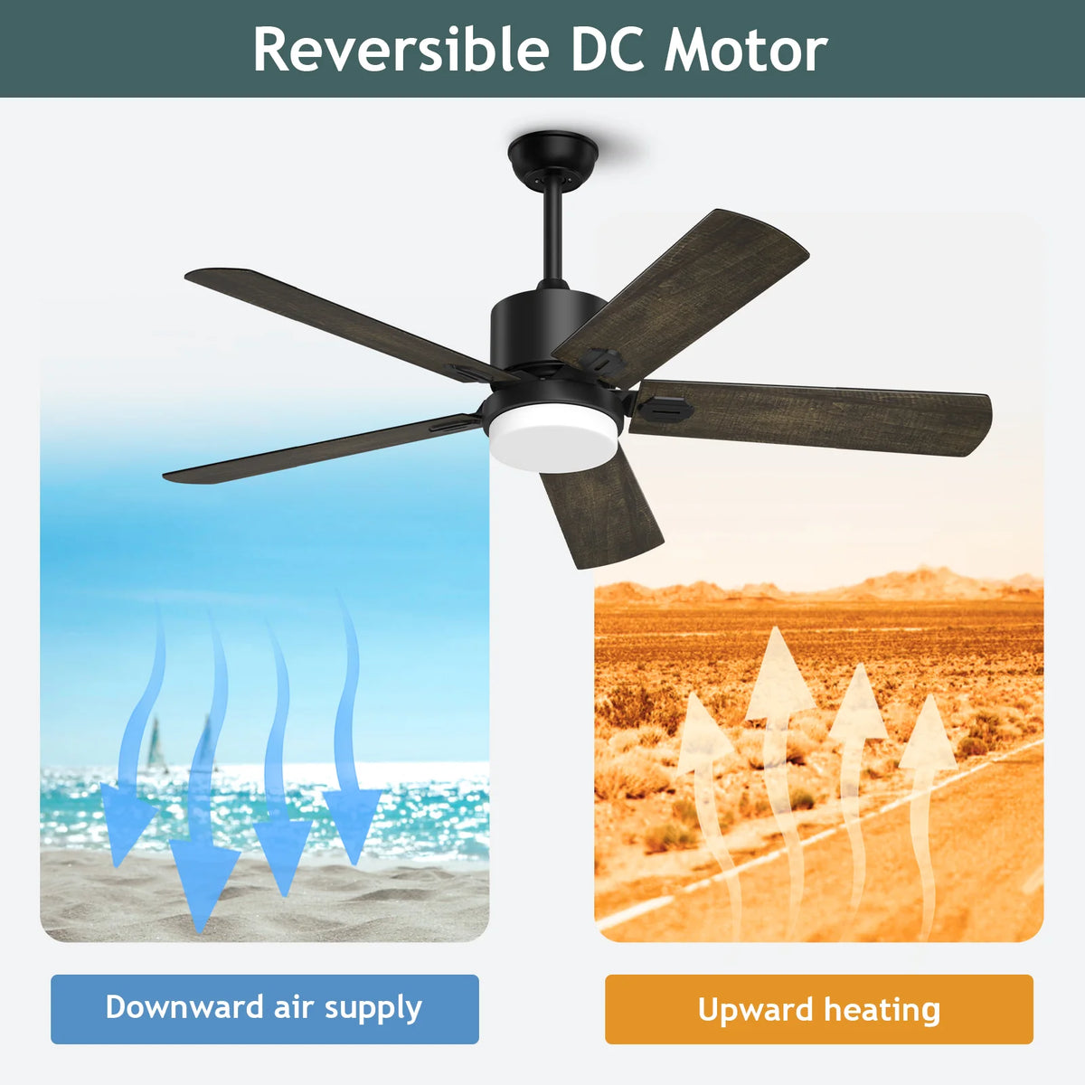 Ceiling Fan with Light and Remote Control, 52 '' 6-Speed Reversible 5 Wood Blades O606