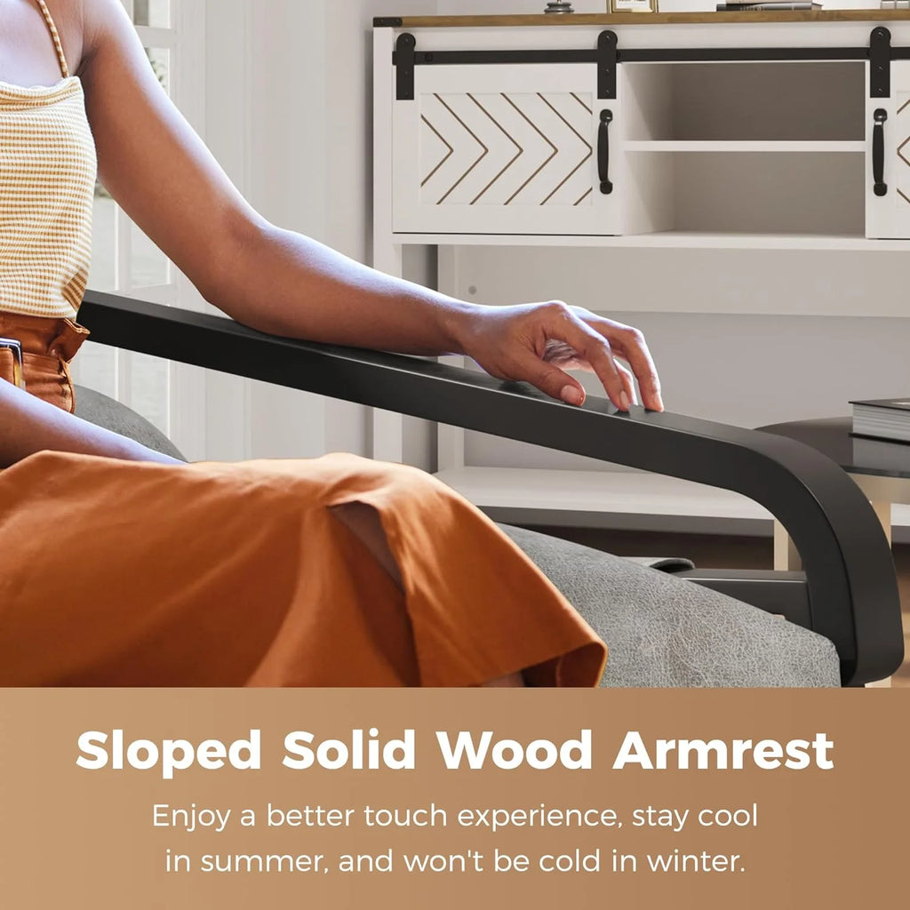 Oversized Upholstered Accent Chair with Wood Armrest, Grey D469