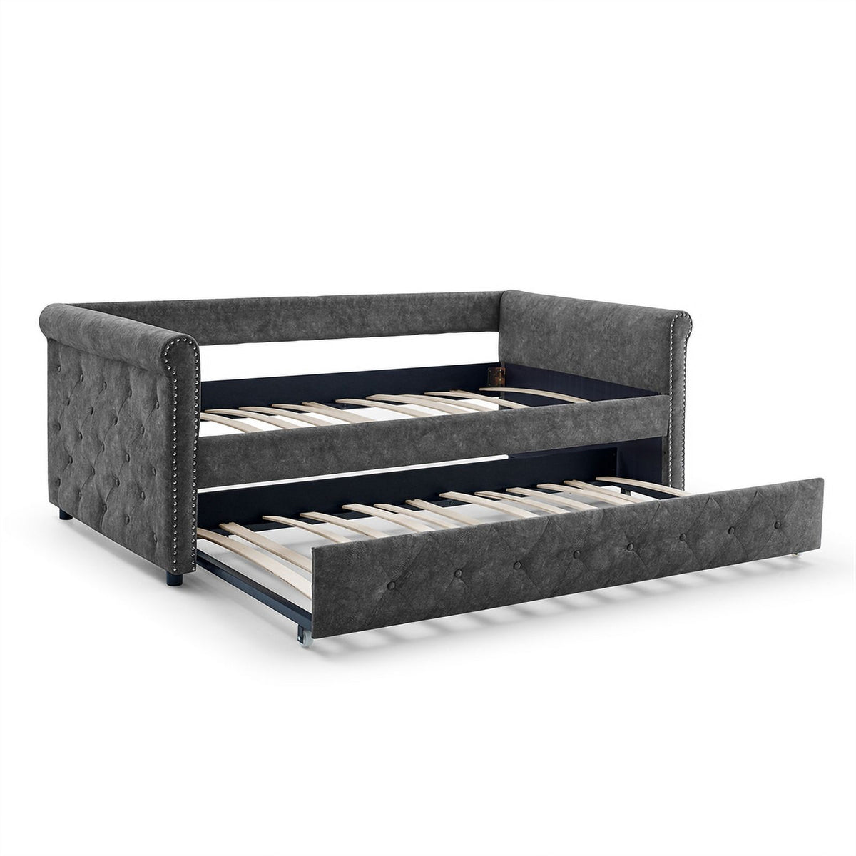 Gray Upholstered Tufted Sofa Bed With Rollers K980