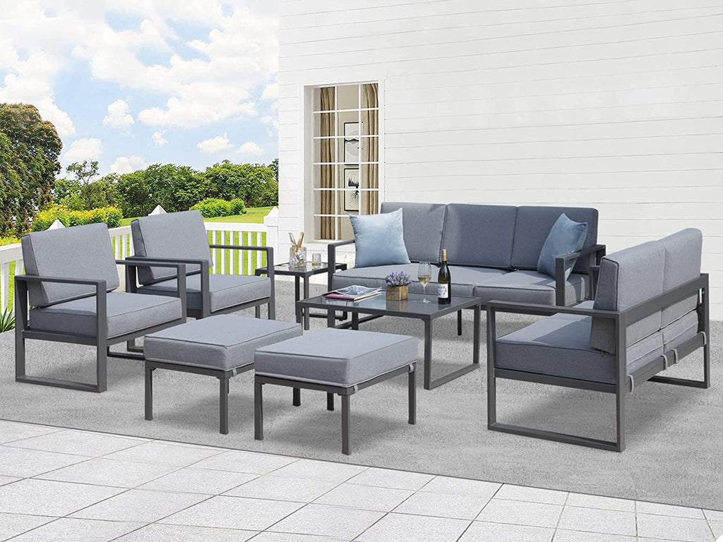 Grey 8 Piece Aluminum Outdoor Sectional Sofa with Ottomans and Coffee Table G756