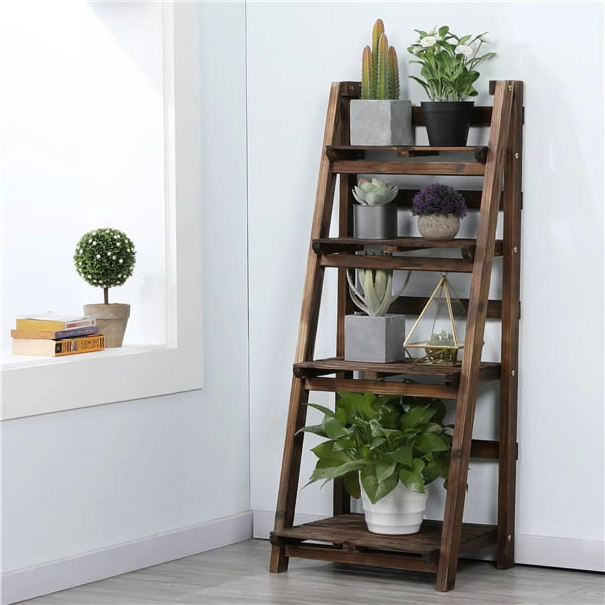 4 Tier Foldable Wooden Flower Stand Ladder Shelves G53959