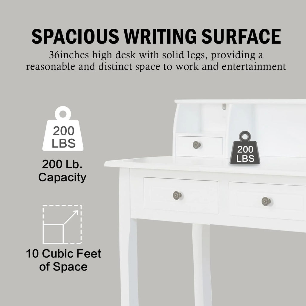 White 32 Inch Writing Desk with Storage Drawers S338508