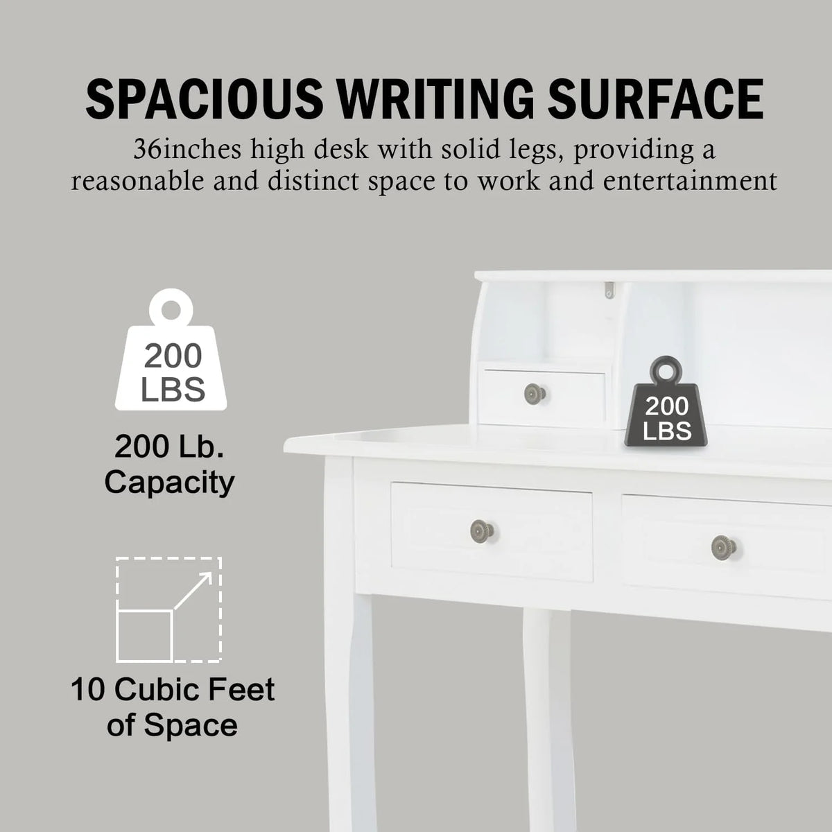White 32 Inch Writing Desk with Storage Drawers S338508