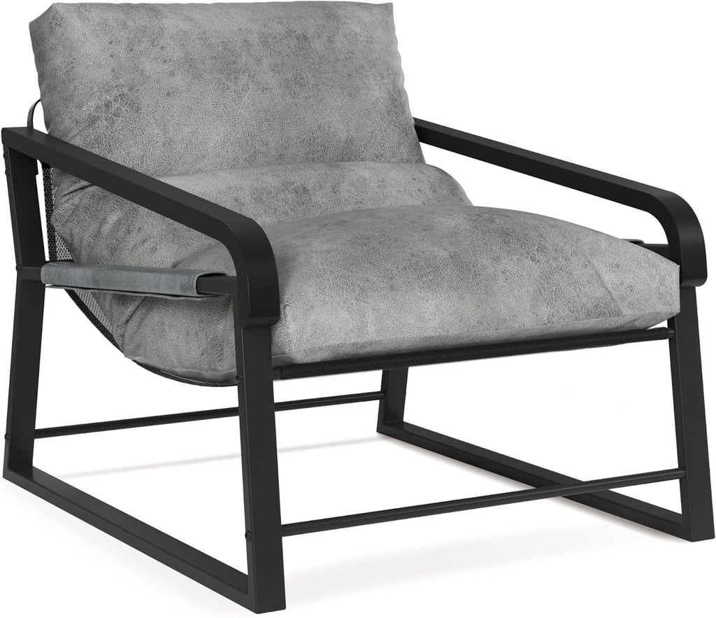 Oversized Upholstered Accent Chair with Wood Armrest, Grey D469