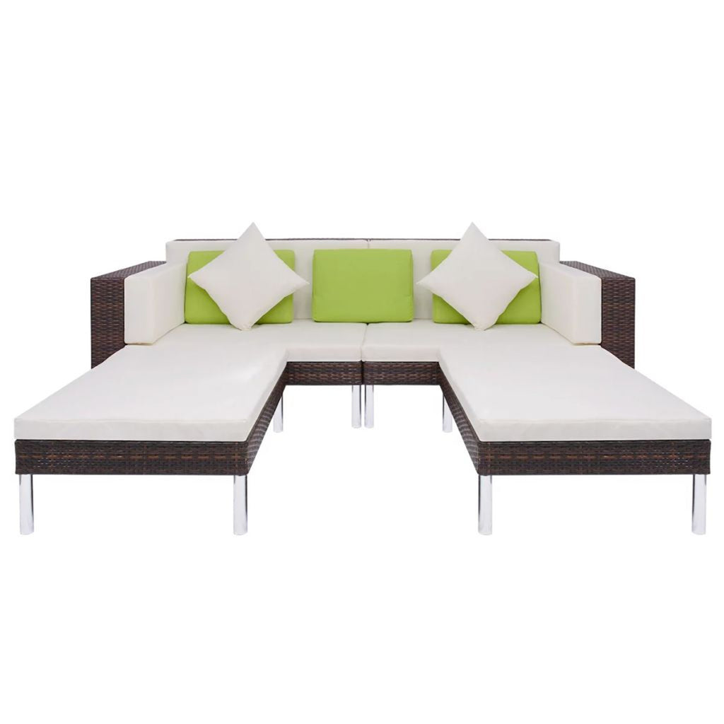 4 Piece Outdoor Conversation Set Cushioned Corner Sofa with Ottoman and Coffee Table Sectional Sofa Set Brown Poly Rattan H8079