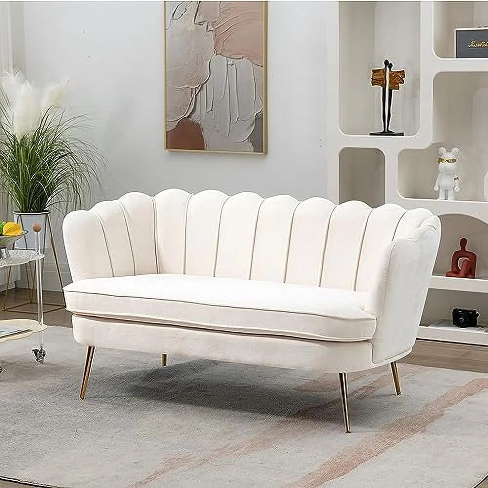 Ivory Boucle 2-Seater Loveseat Sofa with Gold Metal Legs Q15089