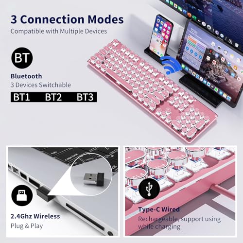 Pink Wireless Mechanical Keyboard with White Backlit Q45573
