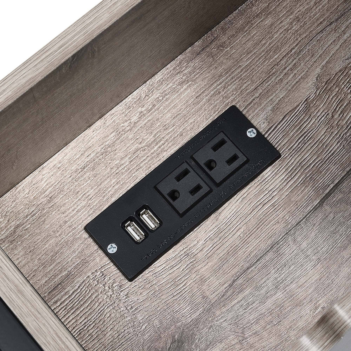 Flip Top End Table with Charging Station Sandstone/Black S552