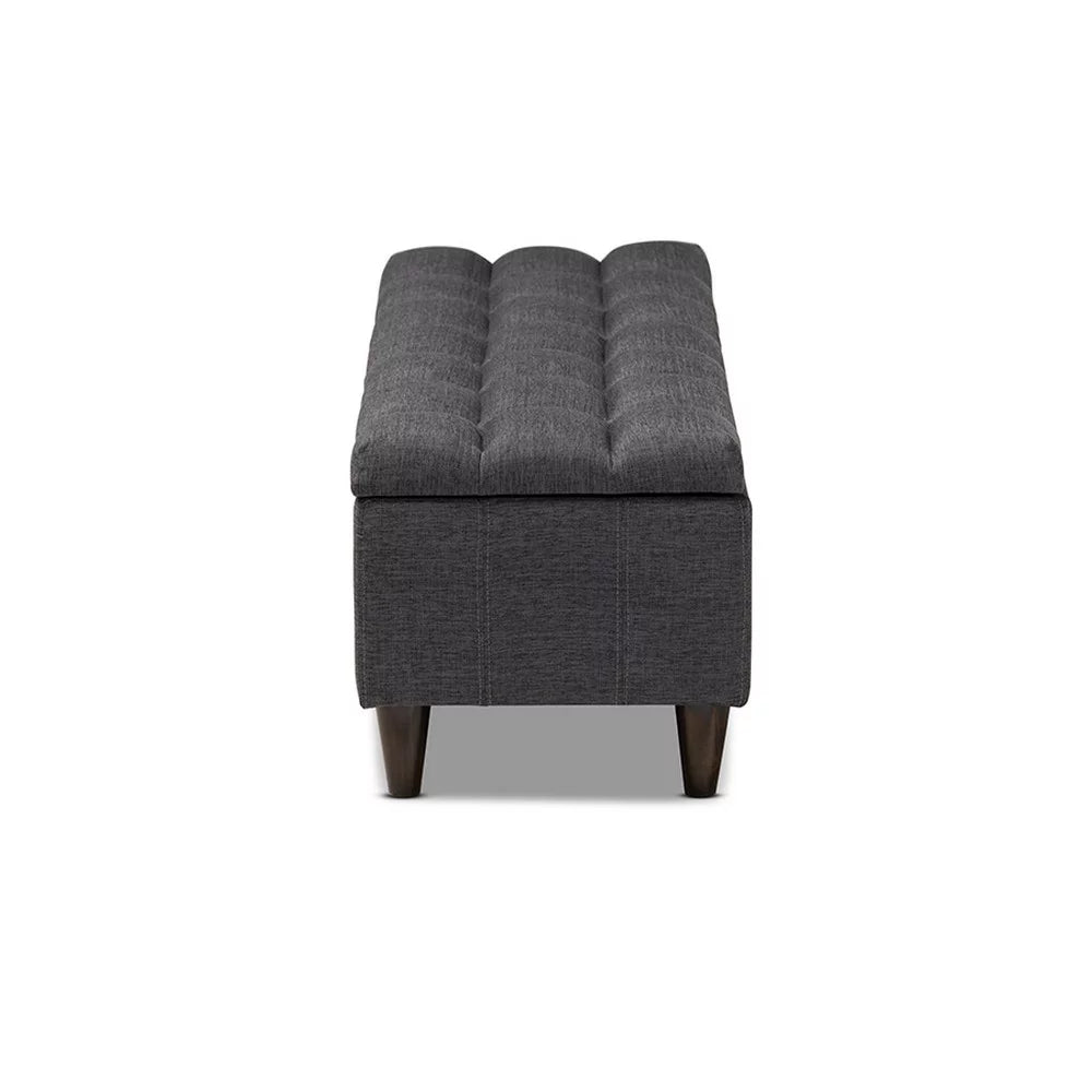 Charcoal Fabric Upholstered Wood Storage Bench Ottoman S17621
