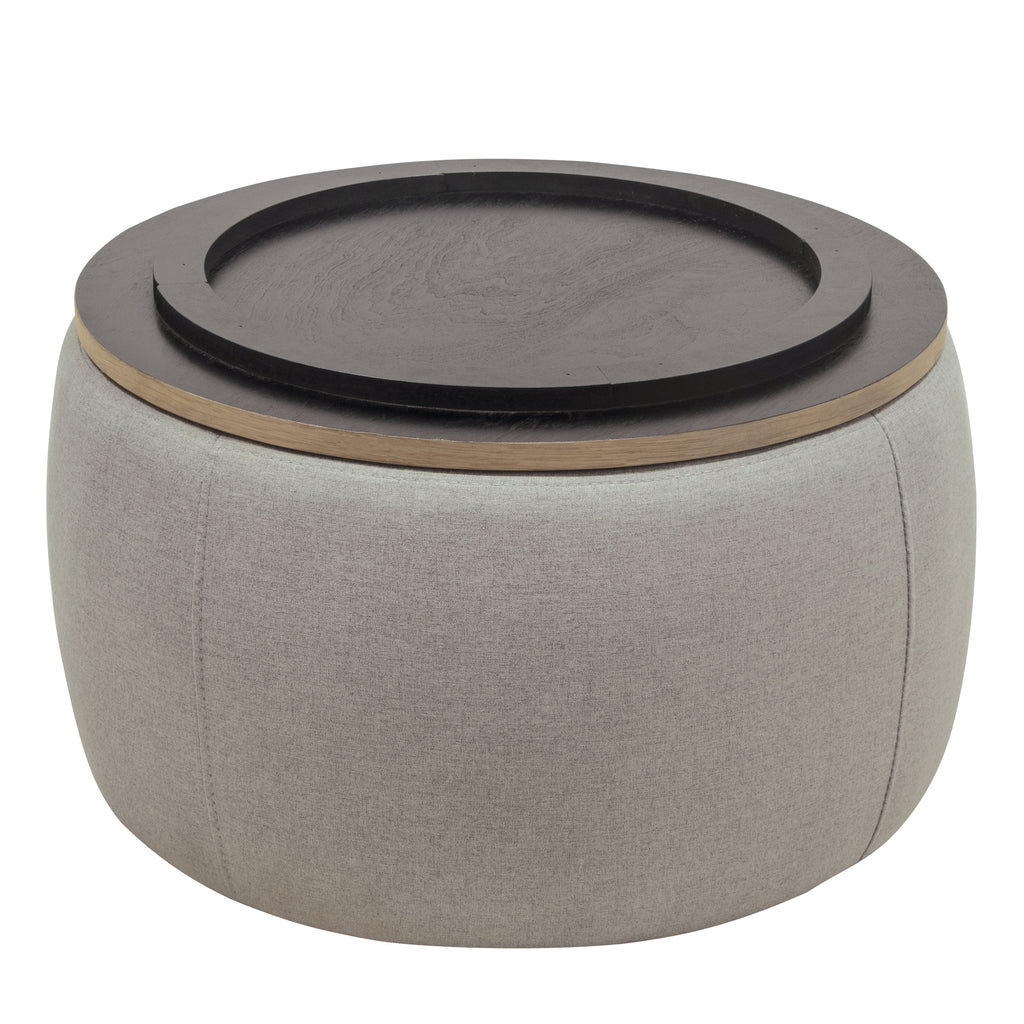 Grey Round Storage Ottoman with Wood Tray S88918
