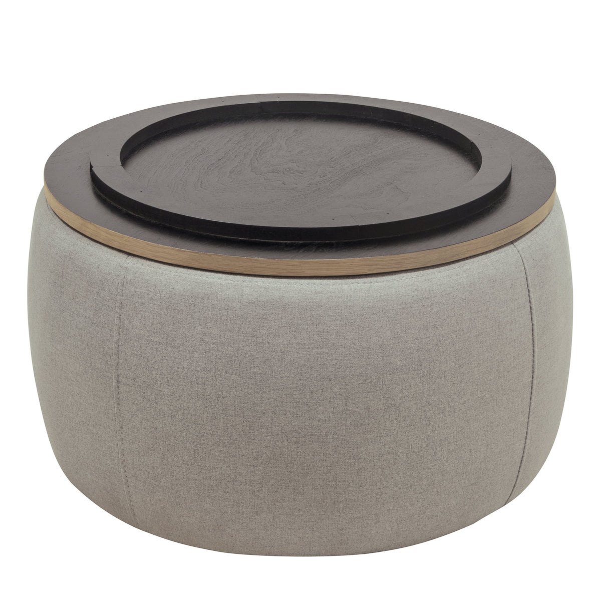 Grey Round Storage Ottoman with Wood Tray S88918