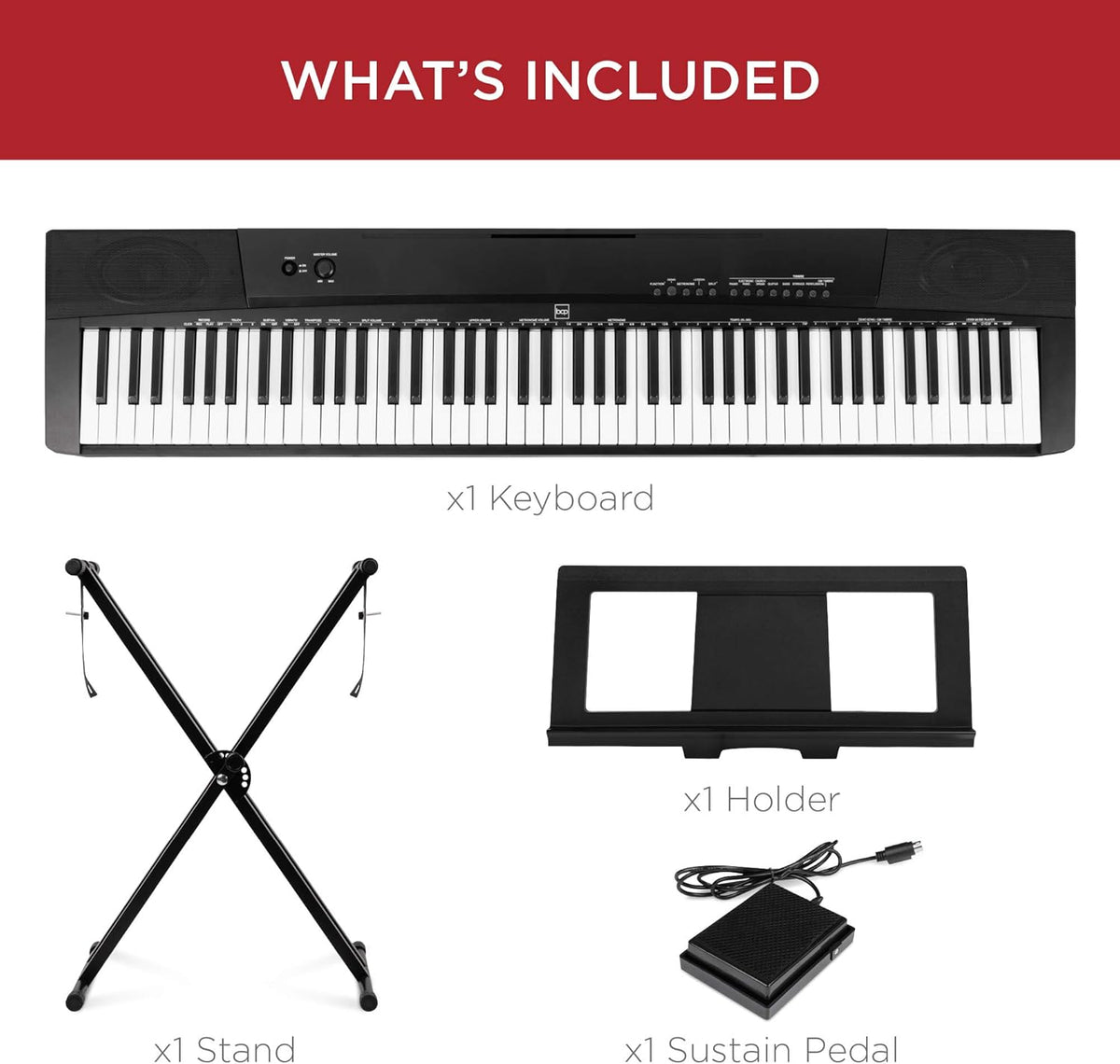 88-Key Full Size Digital Piano Keyboard Set with Semi-Weighted Keys, Stand, Sustain Pedal, Built-In Speakers, Power Supply C380