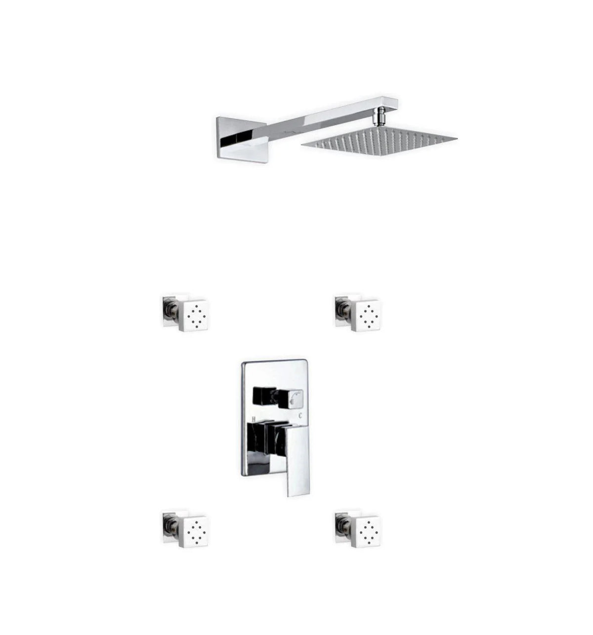 Brass Shower Set with 8 Square Rain Shower and 4 Body Jets I8760