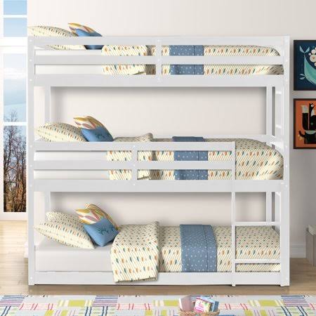 Solid Wood Twin Triple Bunk Bed White C284