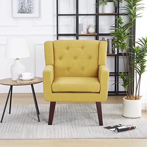 Beige Set of 2 Linen Fabric Button-Tufted Accent Chair G409777